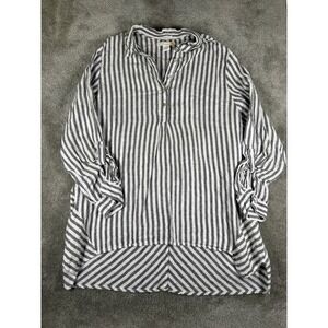 C&C California Grey White Striped 100% Linen Tunic Top Plus Size 1X High Low